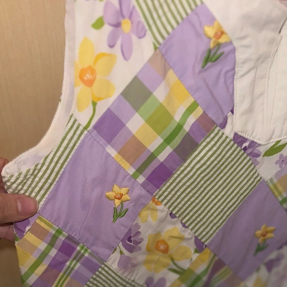 Gymboree Girls Floral Patchwork Sleeveless Dress Size 12 Purple Green